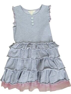 Matilda Jane Girls Pink Tulle Ruffle Twirl Gray Cotton Sleeveless Dress Size 4